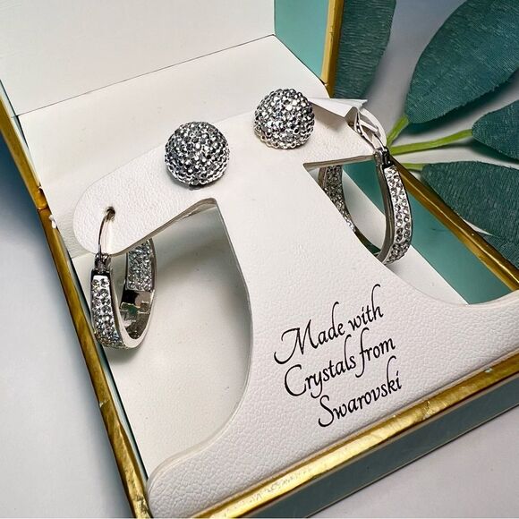 Jenni Park Swarovski Silver Tone Round And Hoop Set - Picture 5 of 14